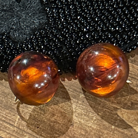 Vintage 1950 Round Completely Translucent Orange Earrings Acrylic Look excellent - Picture 1 of 6